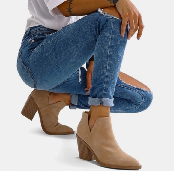 Taupe Faux Suede Ankle Boots - Picture 1 of 2